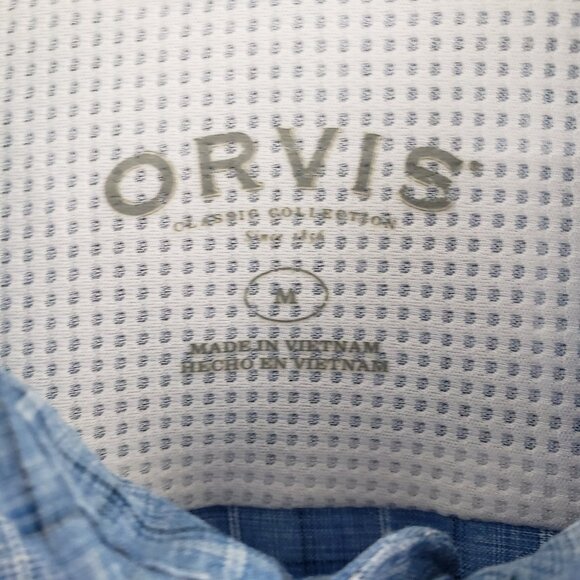 Orvis Button-Front Short Sleeve Woven Tech Shirt MEDIUM Blue Check Polyester - Picture 4 of 6